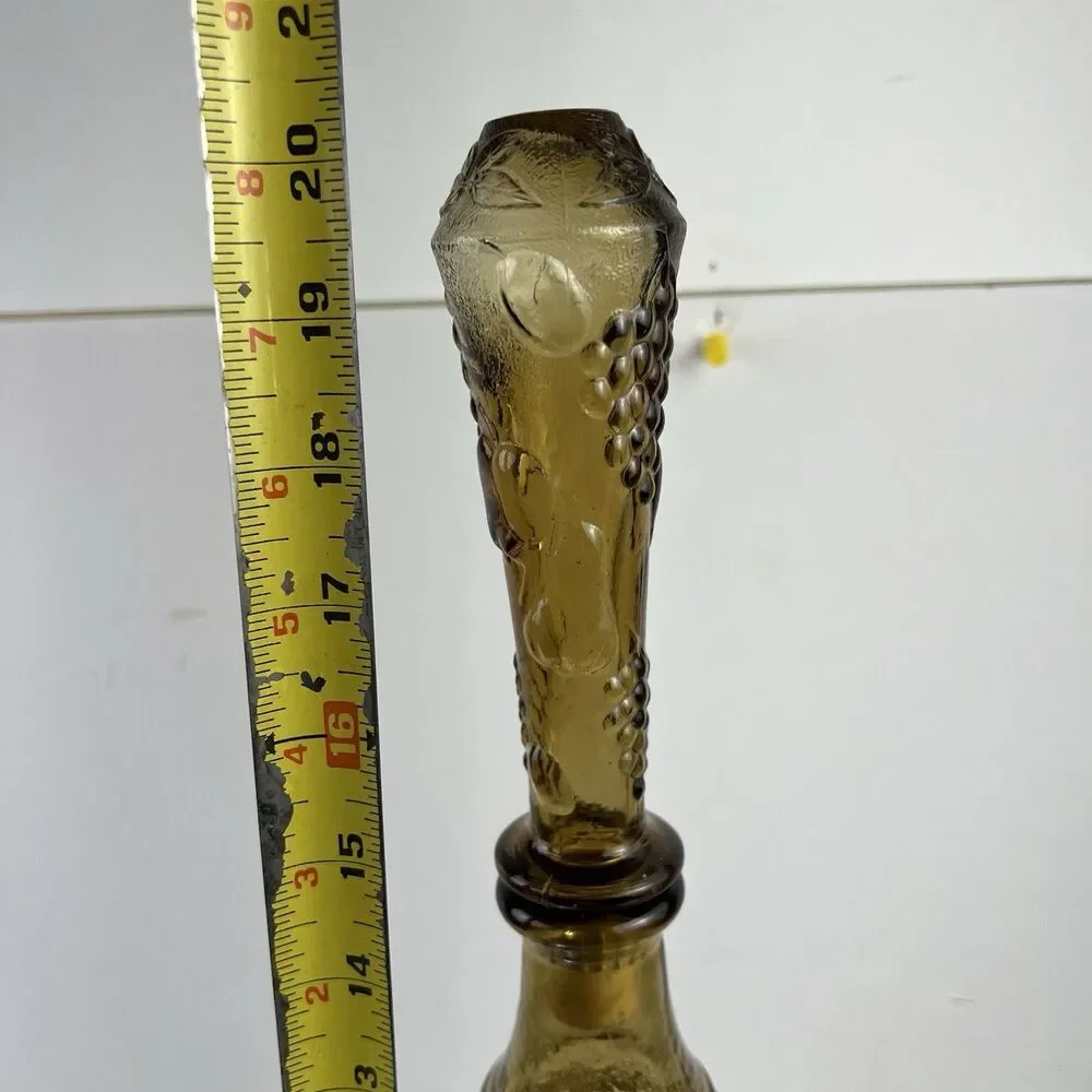 MCM Empoli Italian Ember Glass Decanter Genie Bottle Grape Fruit 20.5” W Stopper